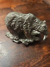 Masterworks Pewter Grizzly Black Bear Salmon Trout Fish Wildlife Mini Figurine picture