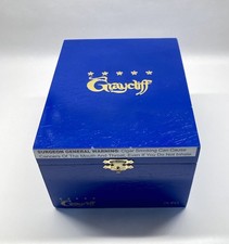 Graycliff Empty Wooden Cigar Box Blue Cube Shaped Golden Letters picture