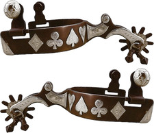 Western Antiqued Spurs with Silver Engraved Trims Rowel Jingle Bobs picture