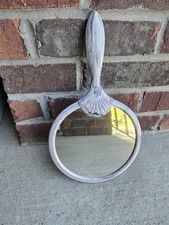 MINT 1920s 1930s Art Deco Hand Mirror Pearlized Marbled Celluloid Clamshell 14