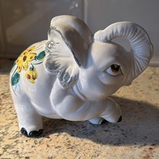 Vintage Elephant -Bank -Handpainted Made in Italy Numbered Trunk Up Good Luck picture