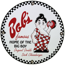 VINTAGE BOB'S BIG BOY PORCELAIN SIGN DOUBLE DECK CHEESEBURGER DINER RESTAURANT picture