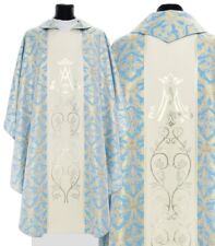 Marian Blue/cream Gothic Chasuble with stole Vestment Casulla Crema 085NK55 picture