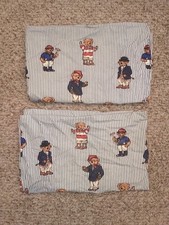 (2) VINTAGE POLO RALPH LAUREN BEAR STRIPED MADE IN USA PILLOWCASES picture