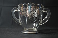 Vtg Sugar Clear Glass with Silver Trim-Floral Design-2 Handles Slight discolor picture