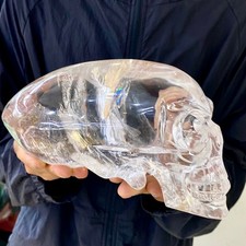 6.15LB Natural Clear Quartz Alien Skull with Rainbow Flash Healing Energy Crysta picture