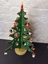 VTG Green Kurt Adler WOOD CHRISTMAS TREE With Wood MINI ORNAMENTS missing 2 picture
