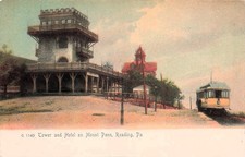 Mount Penn Reading PA Historic Observation Tower Trolley Station Postcard 24A picture