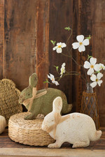 Set Of 2 Painted Green & White Metal Rabbits Spring Centerpiece Easter Gift picture