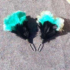 Pair Vintage British Army Green & Black Hackle/Feather Plume picture