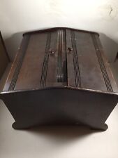 Vintage Wooden Sewing Box Double Door Footed Loaded with Sewing Notions picture