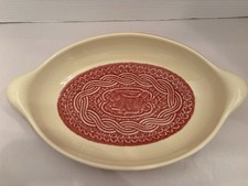 Longaberger Pottery Woven Traditions Rabbit Paprika Oval Casserole 13