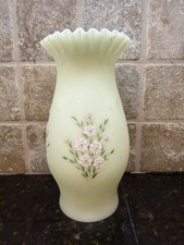Fenton Pink Floral Painted Custard Glass Signed Hurricane Lamp Candle Holder Top picture