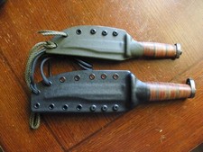 FIGHTING KNIVES..BUCK CUSTOM SHOP..STACKED LEATHER..119-117..W/BELT SHEATHS picture