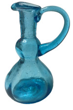 Art Glass Hand Blown Bubble Blue Small Creamer Pitcher 4.5”T 2.5”W 875A picture