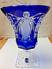 Antique Goda Large Cobalt Blue Cut to Clear Crystal center piece Vase hand made picture