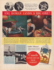 1937 Camel Cigarette Print Ad Erl Roman Lands A Big One Fishing Boat picture