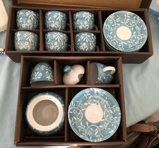 Italian Espresso Demitasse Set Turquoise Blue 18 Pcs Rare Never Used picture