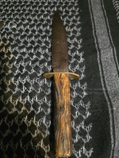VINTAGE STAG HANDLE BOWIE MILITARY FIXED BLADE KNIFE HUNTER  LWF? picture