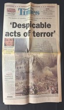 9/11 Newspaper Quad-City Times Sept 12 2001 World Trade Center Terror Attacks picture