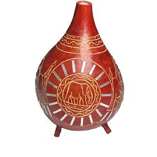 African Hand Carved Calabash Gourd Art Decor Red Animals 12” Tall picture