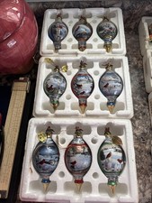 VTG 9 Bradford Editions Ornaments Birds Natures Poetry Porcelain 22K XMAS picture