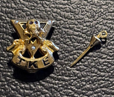 10kt Gold Vintage Tau Kappa Epsilon Skull And Cross Bones with Pearls Pin 2.05g picture