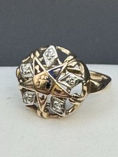Vintage 10K Gold Ring FANTASY Eastern Star Symbolic Design w/ Diamonds Sz 5.75 picture