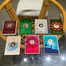 Vintage 70’s Christmas Cards w Commemorative Franklin Mint Coins VTG 69-75 L👀K picture