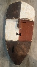 Handmade Carved African tribal Wooden Mask w/White + Red Pigment 20