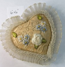 Vintage Heart-Shaped Sachet Pillow With French Silk Ribbon Flowers picture