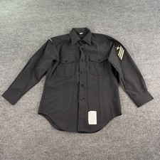 Vintage US Navy Dress Blue Shirt Men 15x31 Black Wool Blend Military USS Supply picture