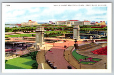 c1940s World's Most Beautiful Plaza Grant Park Chicago Linen Postcard picture