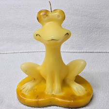 Vintage Yellow Novelty Frog Figurine Candle, 1960s, 9in Unscented Wax picture
