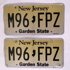 Expired Matching Pair of New Jersey License Plates M96 FPZ NJ Plate Black Yellow picture