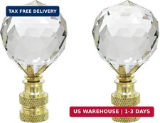 24007-12 Clear Faceted Crystal Lamp Finial in Brass Plated Finish, 2-1/4