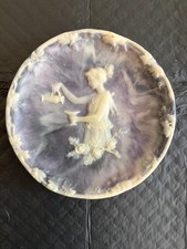 Carved Incolay Stone Plate Victorian Lady Wine Handcrafted Lavender Dish Trinket picture