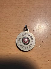 VTG Catholic St Saint Anthony Of Padua Silver Tone Religious Medal With Relic picture