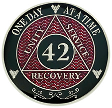 AA 42 Year Coin Red, Silver Color Plated Medallion, Alcoholics Anonymous Coin picture
