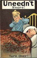 Husband Snores Comic Annoyed Wife 1900s-20s Vintage Postcard picture