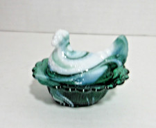 VTG Rare Moser Forrest Green Slag Glass Hen On Nest Salt Cellar Underlined M picture
