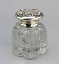 Superb c1890s Gorham Sterling Silver ABP Intaglio Flowers Cut Glass Inkwell picture