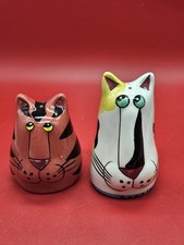 Vintage Hand-Painted Catzilla Tiger Cat Salt and Pepper Shakers Pair picture