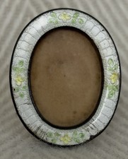 Atq. Edwardian Era German Silver Guilloche Enamel Champleve Floral Oval Frame picture