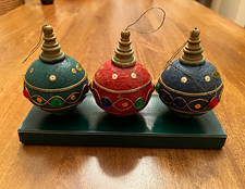Vintage 1994 Bombay Company Jeweled Papier Mache Christmas Ornaments Set of 3 picture