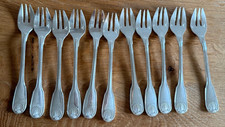 Set 11 Christofle Vendôme Shell Silverplate Seafood  Oyster dessert Forks picture