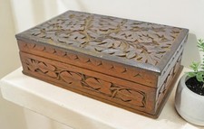 Antique Wooden Storage Box Original Old Very Fine Hand Carved picture