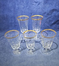 Vintage Lenox Clear Glass Stemware Footed Water Goblets Gold Rim Set of 5 picture
