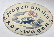 Vint. Volkswagen Collectible Enamel Steel Plate 1930s Oval Shape 7.875