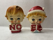 Lipper & Mann Christmas Flat Face Big Head Salt And Pepper Shakers VTG Japan picture